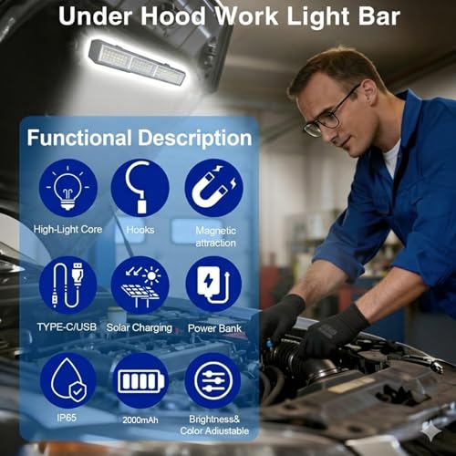 1800 Lumens Solar Magnetic Work Light with 5 Modes&1/4 Inch Tripod Mount,7 Inch Rechargable LED Handheld Flashlight,Hanging Light for Outdoor,Camping,Emergency,Car Repair,Powered by Solar/USB - style: S0