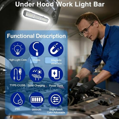 1800 Lumens Solar Magnetic Work Light with 5 Modes&1/4 Inch Tripod Mount,7 Inch Rechargable LED Handheld Flashlight,Hanging Light for Outdoor,Camping,Emergency,Car Repair,Powered by Solar/USB - style: S0