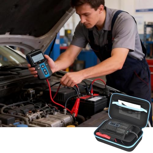 Casmilee Battery Tester Case for TOPDON BT100/BT200 100-2000CCA, Case Only | Hard Case, Layered Storage for Tester, Clamps and Cables, Mesh Pocket, Garage and Roadside Carry, Blue
