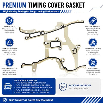 1.4L Turbo Timing Cover Gasket Fit For Chevrolet Cruze Trax Buick 2011-2021 | Fit For Chevrolet Cruze/Limited Sonic Trax Buick Encore Engine Timing Case Gasket L4 2011-2021 55562793 T32629 503241 503242 - size: Timing Chain Gasket GM 1.4