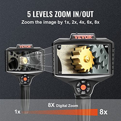 VEVOR Triple Lens Inspection Camera with Light, 5" IPS Screen Industrial Borescope, 8X Zoom 1080P HD Split Screen, 10 LED Lights Scope Camera for Automotive, Plumbing(16.5FT) - size: 5" IPS Screen-16.5FT