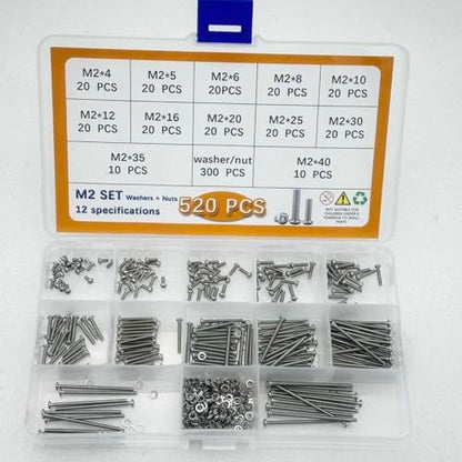 Button Head/Hex Socket/Phillips Flat Head Screws Assortment - Furniture, Auto, Home Repair Fastener Kit (520 PCS M2 Semi-Circular Hexagon Screws Set) - color: 520 PCS M2 Semi-Circular Hexagon Screws Set