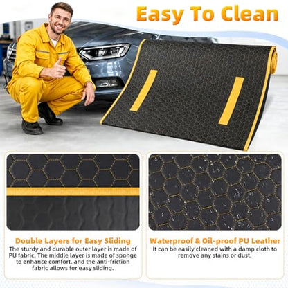 Magic Rolling Creeper Mat, 60 x 28in Foldable Two-Layer Cars Mechanic Repair Mat with Storage Bag, Multifunctional Mechanic Creeper Automotive Tool for Low Clearance, Special Roads, Cars, SUVs, Yellow - color: YELLOW