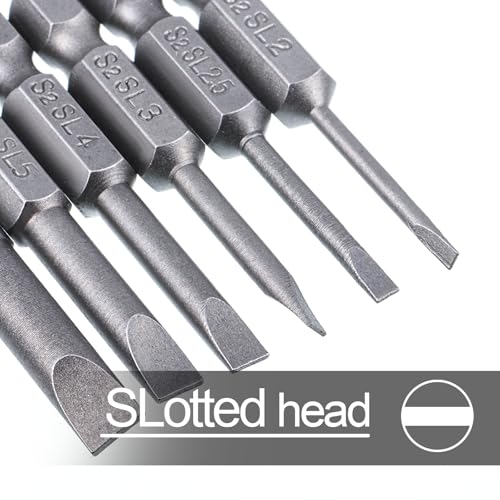 12Pcs Magnetic Screwdriver Bit Set, 1/4 Inch Hex Shank Flat Head Slotted Drill Bits, 2 Inch Length Screwdriver Bits SL2 SL2.5 SL3 SL4 SL5 SL6 for Power Drill Impact Driver