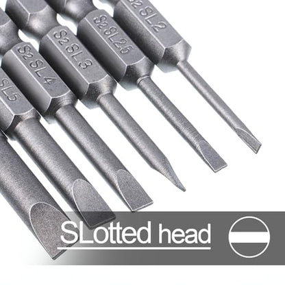 6 Pcs Hollow Ground Screwdriver Set, 1/4 Impact Driver Bit Set Flat Head Slotted Drill Bits, 2 Inch Length Screwdriver Bits SL2 SL2.5 SL3 SL4 SL5 SL6 for Power Drill Impact Driver