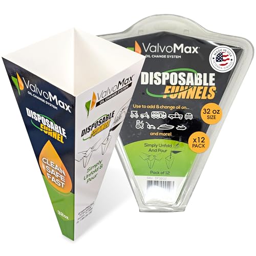 ValvoMax Disposable Funnels, 12-Pack (32oz) – Glossy Cardstock Paper Funnels for Oil Changes, Automotive Fluids, Coolant, and Household Liquids - size: 32 oz (Pack of 12)