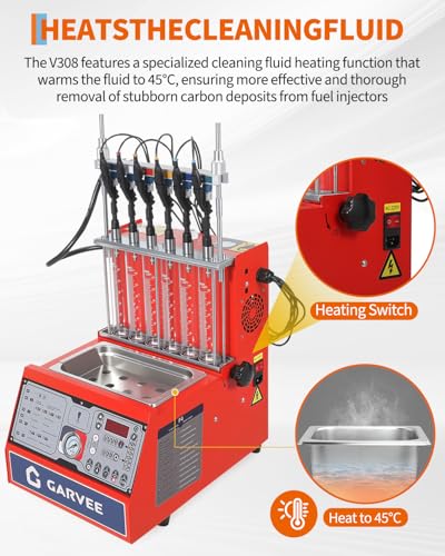 Garvee Fuel Injector Cleaner Tester 6-Cylinder 11 Test Modes 12V, Ultrasonic GDI Injector Cleaning Machine with Adjustable Pressure (0-10 bar), Pulse Width (0.1-25ms), Resistance Test, Digital Display - size: 6-Cylinder Model， 2-in-1