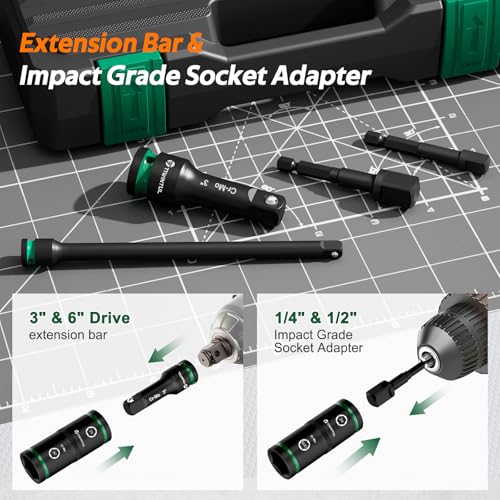 Lug Nut Impact Socket Set, 14Pcs 1/2" & 1/4" Metric & SAE Socket Set, CR-MO Steel, 20-IN-10 Deep Flip Socket Set, Thin Wall Wheel Protector Nut Socket with Extension Bar & Adapter - size: Flip 14PCS(SAE+Metric)