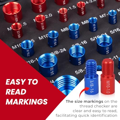 Thread Checker, 60pcs Nut and Bolt Thread Checker, 30 Inch & 30 Metric Box Set Thread Gauge, Thread Checker Standard and Metric Suitable for Size Checker of Bolts or Nuts in Narrow Areas - size: 60PCS Thread Checker