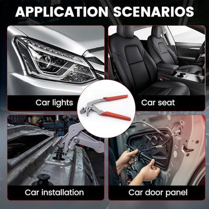 Car Clip Pliers, Professional Auto Trim Removal Tool Ergonomic Panel Clip Pliers for Automotive Plastic Fasteners, Push Pin & Door Clip Removal, Rust-Resistant Alloy Steel for Damage-Free Disassembly - color: Red