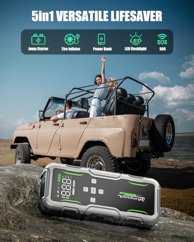 8000A Jump Starter with Air Compressor, 12V Portable Battery Jumper Starter Pack(All Gas/10.0L Diesel) for Car, Jump Box with 150PSI Auto Tire Inflator, LCD Display & Lights
