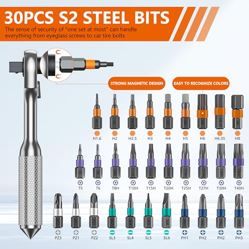 42-in-1 ratchet socket screwdriver set, 70N. m torque, 72-tooth ratchet wrench, S2 steel drill bit and Cr-V sleeve - portable tool kit for car, bicycle, motorcycle and home repair.