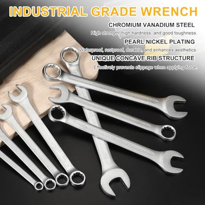 HARFINGTON 2Pcs Metric Combination Wrench 19mm Open End & 15-Degree Offset 12-Point Box End Chrome Vanadium Steel Industrial Grade Double Ended Wrenches Spanners Tools - size: 19mm