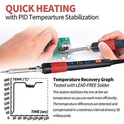 YIHUA 928D-III Soldering Iron,110W High Power, Fully Digital Display °F /°C- Temperature Control Soldering Tool, Accurate 194~896°F, with ON/OFF Switch, Iron Tip, Brass Wool, Automatic Sleep Mode - style: Advanced Style - Digital Iron (High Power)