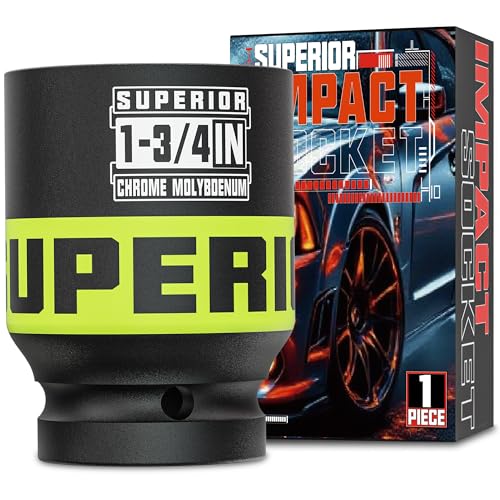 1" Drive Impact Socket, 1-3/4 Inch Deep Socket, SAE Axle Nut Socket, 6 Point, CR-MO, Automotive, Truck Maintenance, Heavy Equipment Repair - size: 1" Drive 1-3/4 Inch Deep