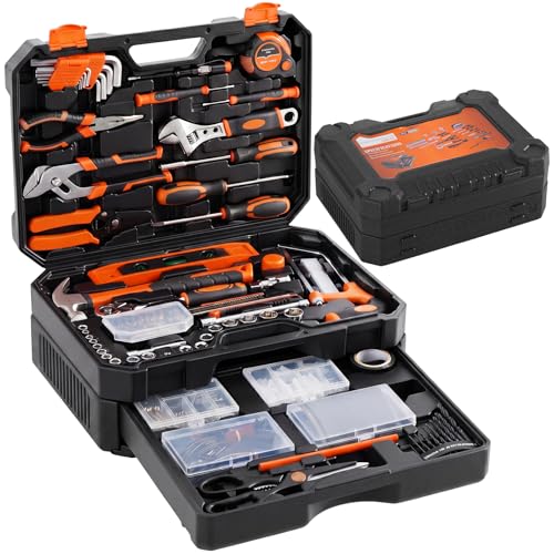 OLIXIS 330 Piece Home Repair Tool Kit with Pull-Out Drawer, Carbon & Cr-V Steel Tool Box, Complete Homeowners Repair Kit for DIY & Auto Maintenance for Home, Black-Yellow - color: Black Yellow, size: 15.6