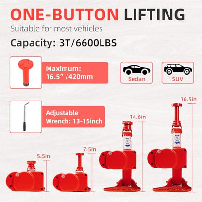 EFFIROSO Premium 10 in 1 Electric Scissor Jack Enhanced Safety 3 Ton Car Jack Kit Automatic 12V Tire Repair Kit for Sedans SUV Tire Replacement - color: red