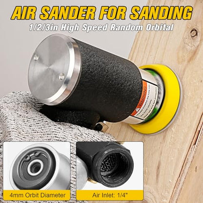 SI FANG 2'' 3'' Mini Orbital Air Sander High Speed Random Orbital Sander Detail Sanders for Auto Body Work, Latest Stable Version - style: Air Sander Only