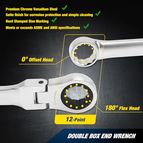 PRIDE&CRAFT Extra Long Ratcheting Wrench 10mm, Metric Flex Head Double Box End, 2X Longer Wrenches, Chrome Vanadium Steel with 90-Tooth Ratchet for Automotive Repair - size: 10mm