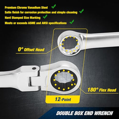 PRIDE&CRAFT Extra Long Ratcheting Wrench 10mm, Metric Flex Head Double Box End, 2X Longer Wrenches, Chrome Vanadium Steel with 90-Tooth Ratchet for Automotive Repair - size: 10mm