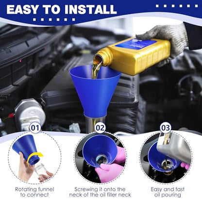 Feekoon Funnels for Automotive Use, Engine Oil Change Tool with 6 Oil Drain Plug Gaskets, Compatible with Toyota/Lexus/Scion/Camry/Corolla/RAV4/Tacoma/Sienna/Tundra/RX350