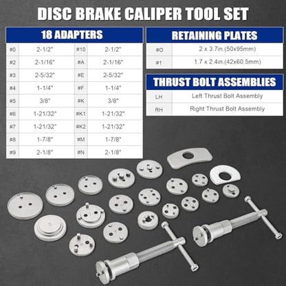 NYXOVA 24pcs Brake Caliper Tool, Heavy Duty Disc Brake Caliper Tool Set, Wind Back Kit for Brake Pad Replacement, Master Disc Brake Caliper Tool Kit Fits Most American, European Makes/Models (Blue) - color: Blue