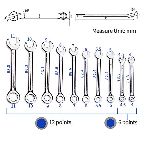 SPEEDWOX Mini Wrench Set Metric 10 Pcs Ignition Wrench Sets 4mm-11mm Open End and Box End Combination Spanner Wrench Set with Storage Pouches and Key Chains for Assembling Furniture Small Equipment - size: Combination Metric 10-Piece