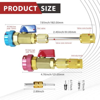 23 Pcs R134A Valve Core Quick Remover Installer Tool Set, High Low Pressure AC Valve Core Removal Tool Valve Stem Kit for Refrigerant Air Conditioner System - size: 23pcs R134A