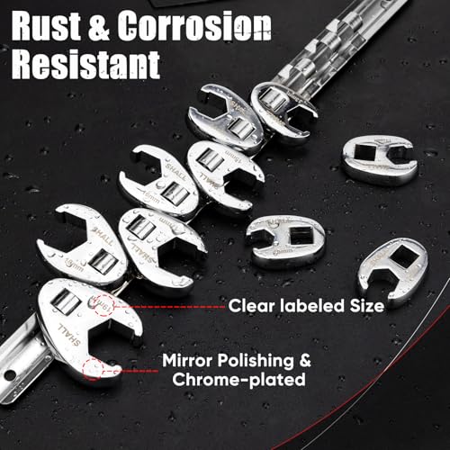 SHALL 3/8" Flare Nut Wrench Set, 10-Piece Metric Crowfoot Flare Nut Tool Kit for Nut Removal, 10-19mm, Clip-on Organizer, Tools for Mechanics, Access Fasteners in Tight Spaces