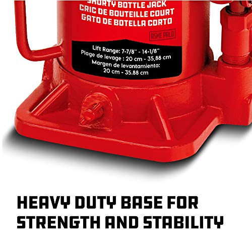 Powerbuilt 20 Ton Shorty Bottle Jack, Heavy Duty 40000 Pound Vehicle Hydraulic Lift with Stable Base, Pin Release, Stubby - 647504 - size: 20 Ton, Shorty