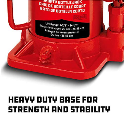 Powerbuilt 20 Ton Shorty Bottle Jack, Heavy Duty 40000 Pound Vehicle Hydraulic Lift with Stable Base, Pin Release, Stubby - 647504 - size: 20 Ton, Shorty