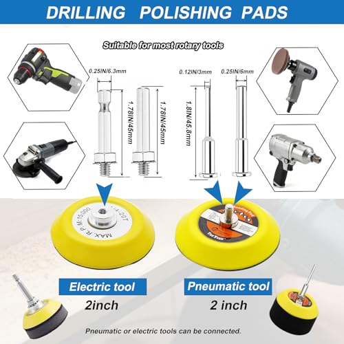 275PCS 2Inch Sanding Discs and Drum for Dremel Tool Accessories 80-5000 Grit Hook and Loop Sandpaper with 1/4" 1/8" Shank Sanding Pads Used for Resin/Rock/Making Jewelry Polishing - size: 2Inch-KIT
