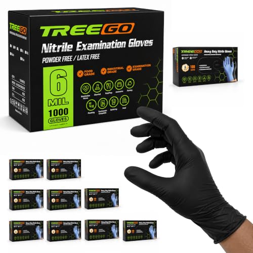 TREEGO Black Nitrile Gloves Large, 6 Mil Disposable Gloves, 1000 Count | Powder Free, Latex Free, 510(k) Cleared, Ideal for Automotive Repair, Food Service, Commercial Cleaning & Manufacturing - color: 1000 Black, size: Large