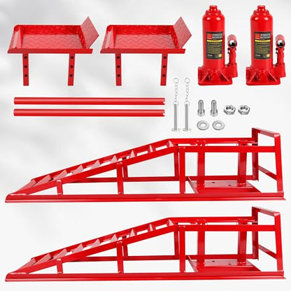 2 Pack Hydraulic Car Ramps 5T, Low Profile Truck Lift Service Ramps for Oil Changes, Truck Trailer Garage, for Home Garage, Vehicle Auto Garage Repair - color: Red