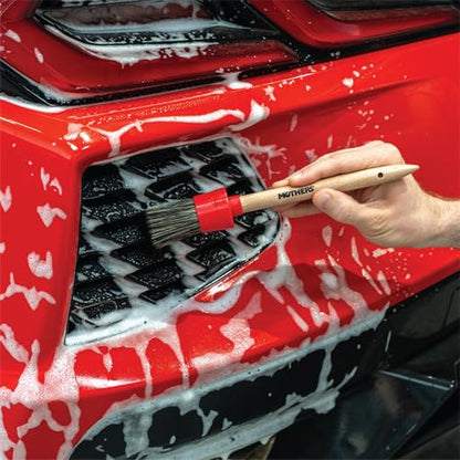 Mothers Car Detailing Brush Set for Auto Detailing, Soft Bristle Car Cleaning Brushes for Wheels, Engine Bay, Grilles, and Emblems, Professional Detail Brush Kit, 3 Pack, Red