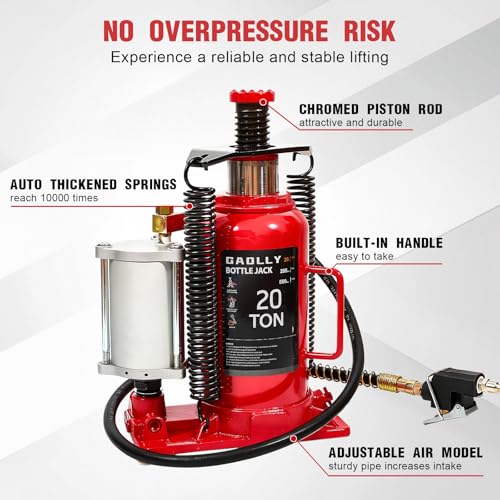 Air Hydraulic Bottle Jack, 20 Ton (44600) lbs Hydraulic Bottle Jack with 10.2''-20.1'' Lifting Range & Manual Hand Pump, for Pickup, Truck, RV, Auto Repair - color: 20 Ton