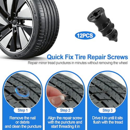 Tire Plug Kit, 160 PCS Tubeless Tire Repair Kit with Metal T-Handle Tools, Repair Strips, Screw-in Repair Plugs, Valve Stem Service Accessories, Pressure Gauge, Gloves & Hard Case - color: 160Pcs Tire Repair Kit