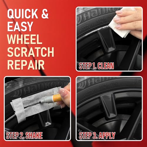 Wheel Scratch Repair Kit, Gloss Black Rim Repair Kit Curb Rash, DIY Alloy Wheel Repair Kit, Car Wheel Rim Scratch Repair Kit, Rim Paint Pen for Wheel Repair, Universal Color Black Wheel Paint (Gloss Black) - color: Gloss Black
