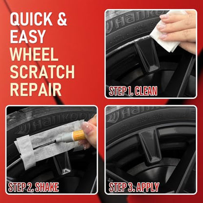 Wheel Scratch Repair Kit, Gloss Black Rim Repair Kit Curb Rash, DIY Alloy Wheel Repair Kit, Car Wheel Rim Scratch Repair Kit, Rim Paint Pen for Wheel Repair, Universal Color Black Wheel Paint (Gloss Black) - color: Gloss Black