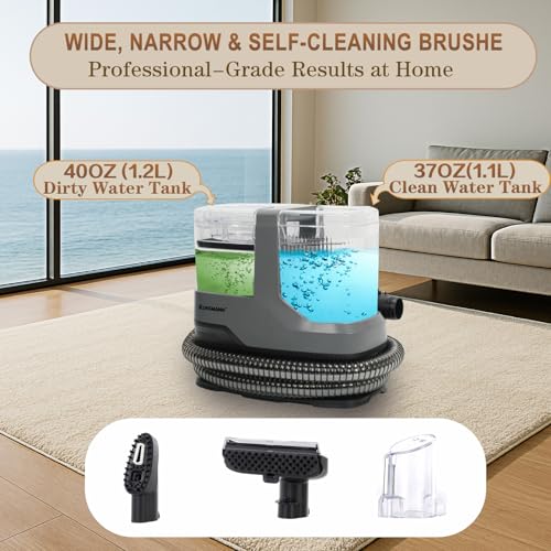 Couch & Upholstery Cleaner Machine, Portable Carpet Spot Cleaner Machine | 17KPa Ultra-Strong Suction, Dual Brush Heads, Deep Cleaning Handheld Car Shampooer for Sofa, Rug, Mattress and Furniture