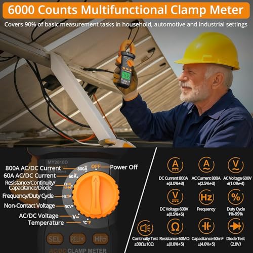 Neoteck Clamp Meter 6000 Counts Clamp Multimeter 800A AC/DC Current&Voltage Multimeter with TRMS Capacitance Continuity Resistance NCV Diode Frequency for Home Electrical,Automobile,Industrial,HVAC - style: Orange,800A AC/DC Current