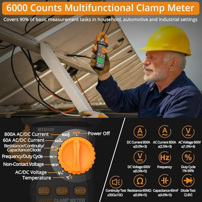 Neoteck Clamp Meter 6000 Counts Clamp Multimeter 800A AC/DC Current&Voltage Multimeter with TRMS Capacitance Continuity Resistance NCV Diode Frequency for Home Electrical,Automobile,Industrial,HVAC - style: Orange,800A AC/DC Current