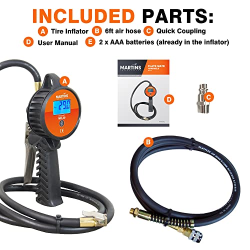 Martins Tire Inflator Deflator with 6 ft Rubber Hose – Compact Tire Inflator for Automotive, Cars, Motorbikes, Bicycle, Trucks – 174 PSI with LED Display Monitor (Digital Handheld) - size: Digital Handheld