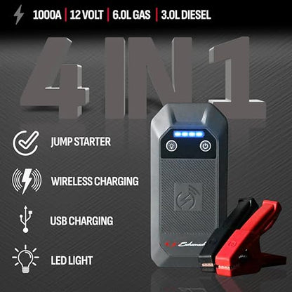 Schumacher Electric 12V Lithium Jump Starter & Power Pack - Portable 1000A Battery Jumper with 10W Wireless Charging, USBA/USBC Fast Charging & Multi-Mode LED Flashlight - 4-in-1 SL1672 - style: 1000A