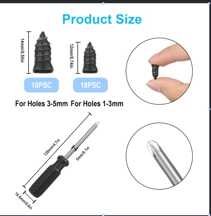 36Pcs Spiral Tire Repair Rubber Studs, Vacuum Tyre Plug Repair Kit for Motorcycle Truck Tractor