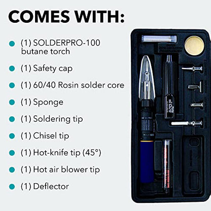 Solder-It SolderPro 100 Soldering Iron Kit (PRO-100K) | Multi-Function Butane Heat Tool with Tips and Case | Cordless and Portable Soldering Gun | Home Improvement Tools and Soldering Kit Essential