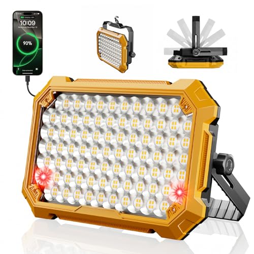 13000mAh Rechargeable LED Work Light, 10000LM Magnetic Flood Light with 180° Rotatable Stand & 4 Modes, IP65 Waterproof, Ideal for Power Outage Emergency Camping Car Repair Workshop, Tool Gift for Men