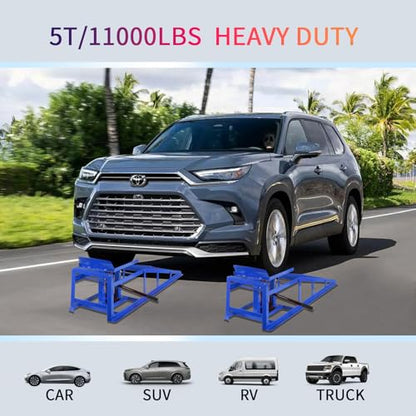 5T 11000lbs 2-Pack Hydraulic Car Ramps,Hydraulic Vehicle Ramps Assemble Easily,Automotive Ramps for Oil Changes,Low Profile Car Ramp for Home Garage, Auto Garage Repair. (Blue, Extra Large) - color: Blue