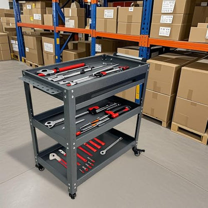 JZD 3 Tier Tool Cart on Wheels with Drawer & Screwdriver Holder, Metal Mechanic Rolling Cart for Garage Auto Repair Shop Factory Kitchen - size: 02