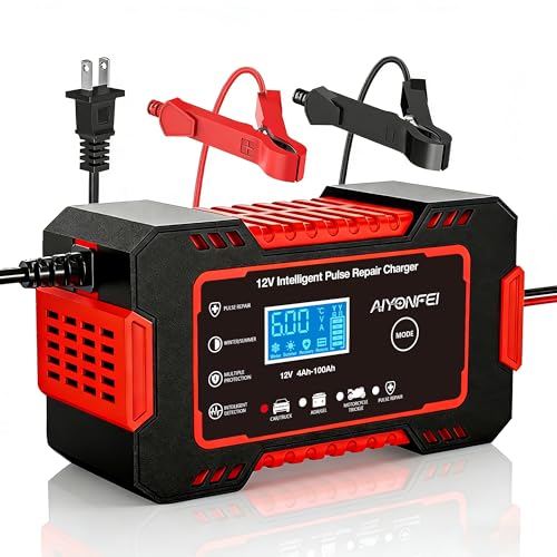 12V 6-Amp Battery Charger, Smart Trickle Charger & Maintainer RED | Battery Desulfator, Winter & Summer Mode, Lead-acid Battery Chargers, for Car Truck Motorcycle Lawn Mower Boat - color: Red